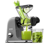 SiFENE - Exprimidor de prensa en frío, exprimidor compacto de masticaje lento de una sola porción, exprimidor de jugo de verduras y frutas, fácil de limpiar, sin BPA, gris