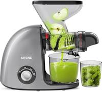 SiFENE Licuadora Prensado en Frío y Extractor de Jugos y Verduras, Slow Juicer y Cold Press con Dual Mouth, Función Non-Clog y Reverse, Extractor de Jugo Eléctrico, Incluye Cepillo y 2 Tazas