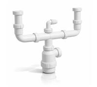 Sifón Botella Doble Fregadero 1" 1/2 | Para Cocina Doble Cubeta | Extensible y Altura Regulable | PVC | Ø40 mm con Reductora a Ø32 mm | Toma para Lavavajillas Ø20 mm | Sin válvula | Fluvia