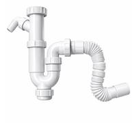 Sifón cocina Flexible para Fregadero de Cocina con Toma Lavavajillas - Tubo Desagüe Ajustable 40/32 mm - Desagüe Universal para Fregadero y Lavabo - FLUVIA