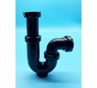 Sifon Curvo de Fregadero Color Negro | Sifon Curvo Extensible, Salida Horizontal con Racor | Compatible con Tuberia de 32-40mm