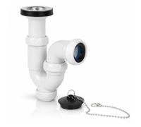 Sifón Curvo Extensible con Válvula y Tapón 1 1/2" Ø40 mm con Reducción Ø32 mm| Sifón para Fregadero y Lavabo | Antiolor, Antifugas | Instalación Fácil | Alta Resistencia | Fluvia