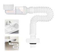 Sifón de 1 1/4 Pulgadas, Manguera de Drenaje Flexible Ahorro de Espacio, Tubo de Fregadero Prueba de Olores, Desague Extensible de 380-950 mm, Piezas de Fontanería para Lavabo Cocina y Baño (Blanco)