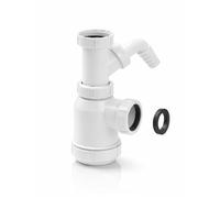 Sifón de Botella 11/2 Corto Extensible para Fregadero con Toma Lavavajillas Ø20 mm sin Válvula | Racor 1" 1/2 | Salida Ø40 mm con Reducción Ø32 mm | Antiolor, Antifugas | Polipropileno | Fluvia