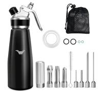Sifón de Cocina,500 ml sifón de Cocina espumas,sifon de Nata Aluminio para Espumas Dulces Y Saladas Nata Mousse,con 4 Puntas de inyector，3 boquillas Acero Inoxidable