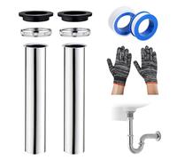 Sifón de inmersión (2 unidades, 300 mm, acero inoxidable, extensible, tubo de desagüe, universal, con anillos de sellado, tuerca y guantes para lavabo, desagüe de lavabo, sifón tubular)
