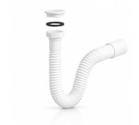 Sifon Extensible Universal para Lavabo y Fregadero con Boca Encolable y Tuerca Loca Conexion 1 1/2 a 1 1/4 Salida Ø32 Ø40 Flexible Ajustable 350 a 900 mm TECNOAGUA T39D