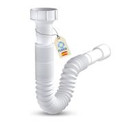 Sifón Flexible Extensible para Fregadero y Lavabo - Tuerca Loca 1½” y 1¼” - Boca Encolable Ø40 y Ø32 - Blanco - 2 Plafones Embellecedores, FLUVIA