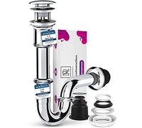 Sifon Lavabo de Baño con Valvula Desague Lavabo Cromado 1 1/4 Pulgadas (32mm) de Acero Inox y Latón - Sifón de Desague Lavabo con Tapón Click Clack
