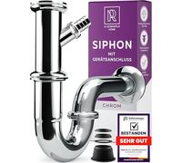 Sifón universal para lavabo y lavabo con conexión a aparatos, fácil montaje, altura ajustable, tubo de desagüe estándar 1 1/4 pulgadas, roseta de pared, manguito de goma, sifón tubular, cierre de