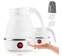 Sifxouped Hervidor de agua plegable de 0,6 L, 750 W, hervidor de agua de viaje con base de acero inoxidable, tetera de silicona con apagado automático, portátil para senderismo, multicolor (blanco)