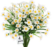Siganorpy 4 margaritas artificiales, arbustos verdes de plástico sintético resistentes a los rayos UV, no se decoloran, plantas florales falsas para interiores y exteriores, jardín, porche, cementerio