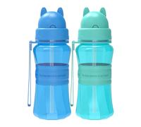 Sigdio Botella de Agua Infantil con Pajita, 2 PCS, Botella de Agua Niños 1 2 3 4 5 Años, Sin BPA, a Prueba de Fugas, para Escuela, Corrida, Senderismo (Azul-Azul claro)