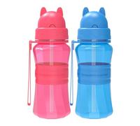 Sigdio Botella de Agua Infantil con Pajita, 2 PCS, Botella de Agua Niños 1 2 3 4 5 Años, Sin BPA, a Prueba de Fugas, para Escuela, Corrida, Senderismo y Actividades al Aire (Rosa-Azul)