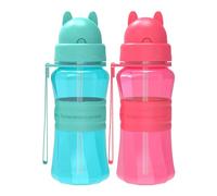 Sigdio Botella de Agua Infantil con Pajita, 2 PCS, Botella de Agua Niños 1 2 3 4 5 Años, Sin BPA, a Prueba de Fugas, para Escuela, Corrida, Senderismo y Actividades al Aire (Azul claro-Rosa)