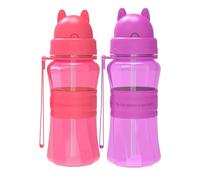 Sigdio Botella de Agua Nina con Pajita, 1 2 3 4 5 6 Años, 2 PCS, Botella de Agua Niños, Sin BPA, a Prueba de Fugas, para Escuela, Corrida, Senderismo (Rosa-Morado)
