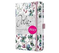 SIGEL 7J363 Agenda semanal Jolie 2027-1 año - aprox. A5 - Clover Romance - dos páginas = una semana - tapa dura - 80 g/m² - beere/púrpura/verde/turquesa - 174 p. - certificación FSC