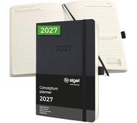 SIGEL Agenda diaria Conceptum 2027 A5 tapa blanda | C2720, negro, para una planificación clara de citas, tareas y notas