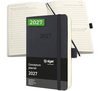 SIGEL Agenda diaria Conceptum 2027 A6 tapa blanda | C2721, negro, para una planificación clara de citas, tareas y notas