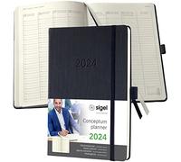 SIGEL C2419 Conceptum Agenda semanal 2024, diseño vertical, aprox. A5, negro, tapa dura, dos páginas = una semana, 192 páginas