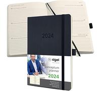 SIGEL C2422 Conceptum Agenda semanal 2024, aprox. A5, negro, tapa blanda, dos páginas = una semana, 192 páginas