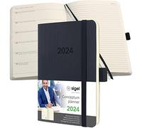SIGEL C2425 Conceptum Agenda organizadora semanal 2024, aprox. A6, negro, tapa blanda, 2 páginas = izquierda semana vista, 176 páginas