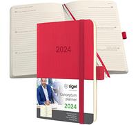 SIGEL C2435 Conceptum Agenda semanal 2024, aprox. A6, rojo, tapa blanda, dos páginas = una semana, 176 páginas