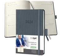 SIGEL C2467 Conceptum Agenda semanal 2024, aprox. A6, gris oscuro, tapa dura, dos páginas = una semana, 176 páginas