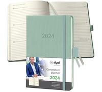SIGEL C2473 Conceptum Agenda semanal 2024, aprox. A6, verde, tapa dura, dos páginas = una semana, 176 páginas