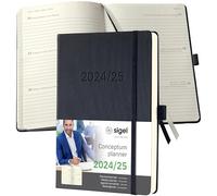 SIGEL C2501 Conceptum Agenda semanal 2024/2025, aprox. A5, negro, tapa dura, dos páginas = una semana, 256 páginas