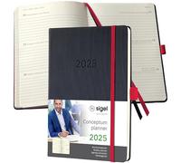 SIGEL C2508 Conceptum Agenda semanal 2025, aprox. A5, negro, rojo, tapa dura, dos páginas = una semana, 192 páginas