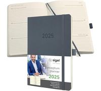 SIGEL C2536 Conceptum Agenda semanal 2025, aprox. A5, gris oscuro, tapa blanda, dos páginas = una semana, 192 páginas