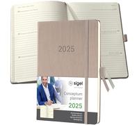 SIGEL C2560 Conceptum Agenda semanal 2025, aprox. A5, taupe, tapa dura, dos páginas = una semana, 192 páginas