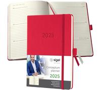 SIGEL C2564 Conceptum Agenda semanal 2025, aprox. A5, rojo, tapa dura, dos páginas = una semana, 192 páginas