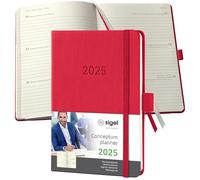 SIGEL C2565 Conceptum Agenda semanal 2025, aprox. A6, rojo, tapa dura, dos páginas = una semana, 176 páginas