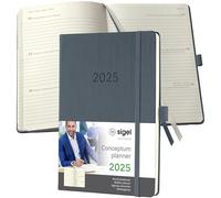 SIGEL C2566 Conceptum Agenda semanal 2025, aprox. A5, gris oscuro, tapa dura, dos páginas = una semana, 192 páginas