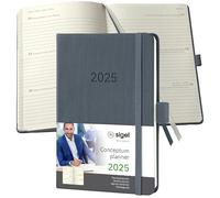 SIGEL C2567 Conceptum Agenda semanal 2025, aprox. A6, gris oscuro, tapa dura, dos páginas = una semana, 176 páginas