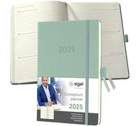 SIGEL C2572 Conceptum Agenda semanal 2025, aprox. A5, verde, tapa dura, dos páginas = una semana, 192 páginas