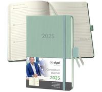 SIGEL C2573 Conceptum Agenda semanal 2025, aprox. A6, verde, tapa dura, dos páginas = una semana, 176 páginas