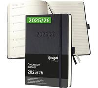 SIGEL C2603 Agenda organizadora semanal Conceptum 2025/2026-18 meses - aprox A5 - negro - 2 páginas = izquierda semana vista - tapa dura - 80 g/m² - 256 p - certificación PEFC