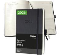 SIGEL C2610 Agenda diaria Conceptum 2026-1 año - aprox A5 - negro - una página = un día - tapa dura - 80 g/m² - 400 p - certificación PEFC