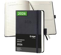 SIGEL C2611 Agenda diaria Conceptum 2026-1 año - aprox A6 - negro - una página = un día - tapa dura - 80 g/m² - 400 p - certificación PEFC