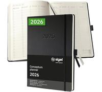 SIGEL C2618 Agenda semanal Conceptum 2026-1 año - A4+ - negro - dos páginas = una semana - tapa dura - 80 g/m² - 192 p - certificación PEFC