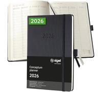 SIGEL C2619 Agenda semanal Conceptum 2026-1 año - aprox A5 - negro - dos páginas = una semana - tapa dura - 80 g/m² - 192 p - certificación PEFC