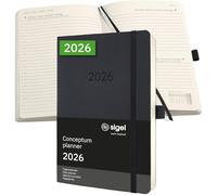SIGEL C2620 Agenda diaria Conceptum 2026-1 año - aprox A5 - negro - una página = un día - tapa blanda - 80 g/m² - 400 p - certificación PEFC