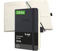 SIGEL C2621 Agenda diaria Conceptum 2026-1 año - aprox A6 - negro - una página = un día - tapa blanda - 80 g/m² - 400 p - certificación PEFC