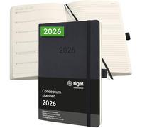 SIGEL C2624 Agenda organizadora semanal Conceptum 2026-1 año - aprox A5 - negro - 2 páginas = izquierda semana vista - tapa blanda - 80 g/m² - 192 p - certificación PEFC