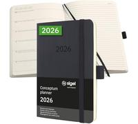 SIGEL C2625 Agenda organizadora semanal Conceptum 2026-1 año - aprox A6 - negro - 2 páginas = izquierda semana vista - tapa blanda - 80 g/m² - 176 p - certificación PEFC