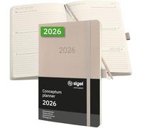 SIGEL C2630 Agenda semanal Conceptum 2026-1 año - aprox A5 - taupe - dos páginas = una semana - tapa blanda - 80 g/m² - 192 p - certificación PEFC