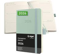 SIGEL C2639 Agenda semanal Conceptum 2026-1 año - aprox A6 - verde - dos páginas = una semana - tapa blanda - 80 g/m² - 176 p - certificación PEFC